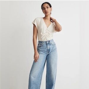 NWT Madewell Linen-Blend Ruched Button-Front Top Sz Medium